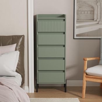 Osaka Reed Green Fluted 5 Drawer Narrow Chest