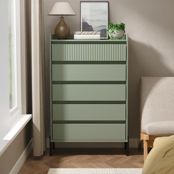 Osaka Reed Green Fluted 5 Drawer Wide Chest