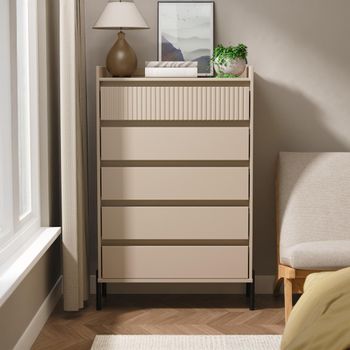 Osaka Mushroom Matt Fluted 5 Drawer Wide Chest