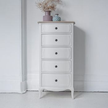 Amelie Tallboy White 5 Drawer Chest