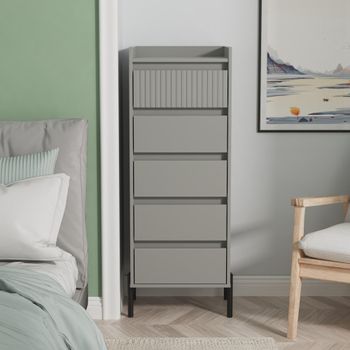 Osaka Dusk Grey Fluted 5 Drawer Narrow Chest