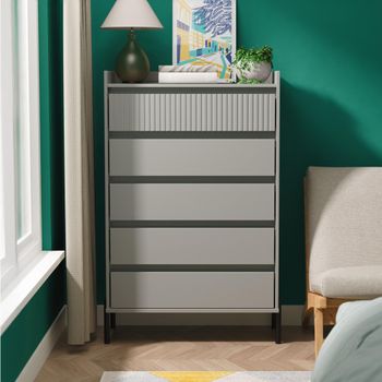 Osaka Dusk Grey Fluted 5 Drawer Wide Chest