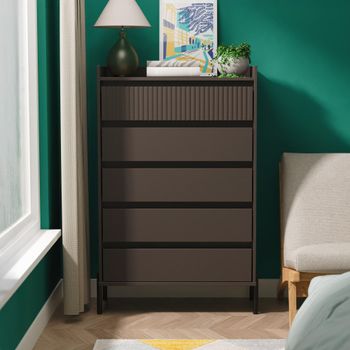 Osaka Graphite Fluted 5 Drawer Wide Chest