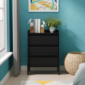 Osaka Black Ash Fluted 3 Drawer Midi Chest
