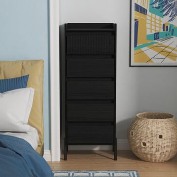 Osaka Black Ash Fluted 5 Drawer Narrow Chest