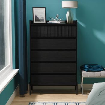 Osaka Black Ash Fluted 5 Drawer Wide Chest