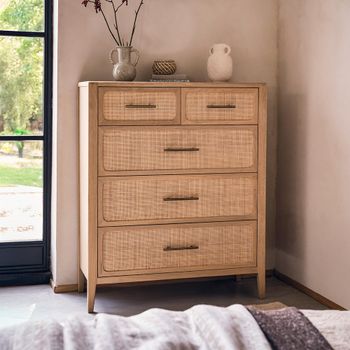Casera Natural Rattan and American Oak 3+2 Drawer Chest