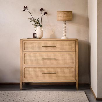 Casera Natural Rattan and American Oak 3 Drawer Narrow Chest