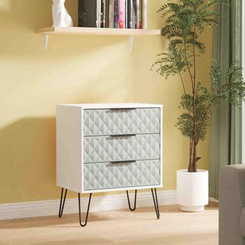 Harlequin Duck and White Matt 3 Drawer Midi Chest with Hairpin Legs