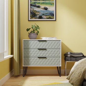 Harlequin Duck and White Matt 3 Drawer Chest with Hairpin Legs