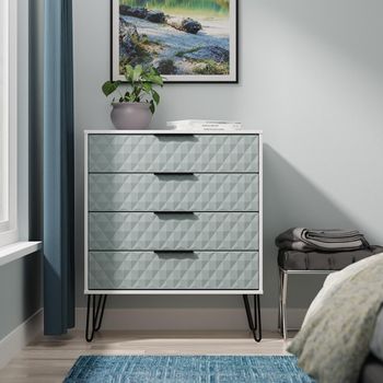 Harlequin Duck and White Matt 4 Drawer Chest with Hairpin Legs