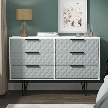 Harlequin Duck and White Matt 6 Drawer Midi Chest with Hairpin Legs