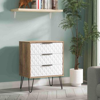 Harlequin White Matt and Vintage Oak 3 Drawer Midi Chest with Hairpin Legs