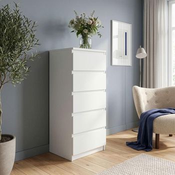Edmore White 5 Drawer Tall Chest