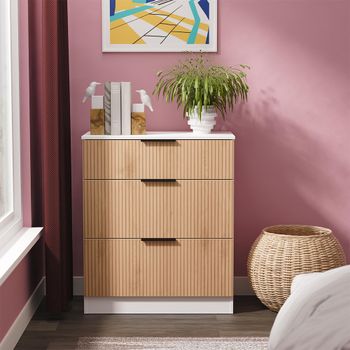 Java Fluted Effect Natural and White 3 Drawer Deep Chest