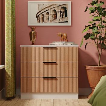 Java Fluted Effect Natural and White 3 Drawer Chest