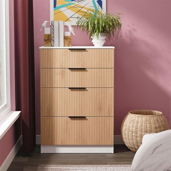 Java Fluted Effect Natural and White 4 Drawer Deep Chest