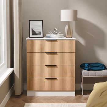 Java Fluted Effect Natural and White 4 Drawer Chest