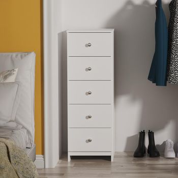 Yarmouth White Matt 5 Drawer Narrow Chest