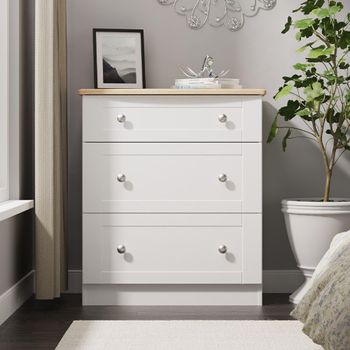 Sussex White and Oak 3 Drawer Deep Chest