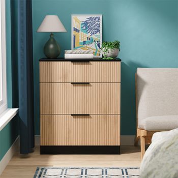 Java Fluted Effect Natural and Black 3 Drawer Deep Chest