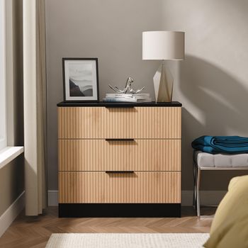 Java Fluted Effect Natural and Black 3 Drawer Chest