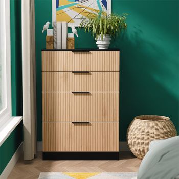 Java Fluted Effect Natural and Black 4 Drawer Deep Chest