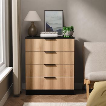 Java Fluted Effect Natural and Black 4 Drawer Chest