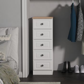 Norfolk White and Oak 5 Drawer Narrow Chest