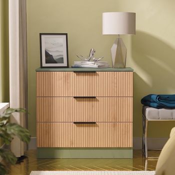 Java Fluted Effect Natural and Reed Green 3 Drawer Chest