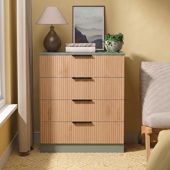 Java Fluted Effect Natural and Reed Green 4 Drawer Deep Chest