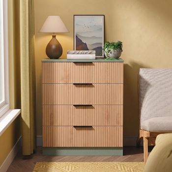 Java Fluted Effect Natural and Reed Green 4 Drawer Chest