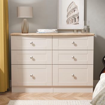 Sussex Midi Cashmere and Oak 6 Drawer Chest
