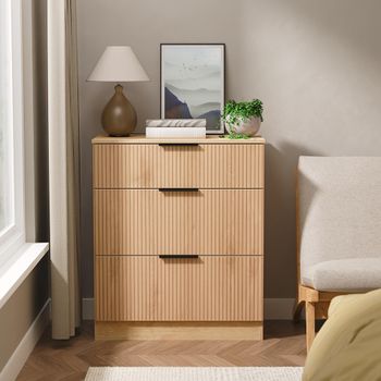 Java Fluted Effect Natural and Nebraska 3 Drawer Deep Chest