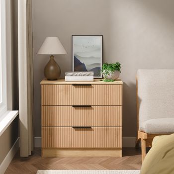 Java Fluted Effect Natural and Nebraska 3 Drawer Chest