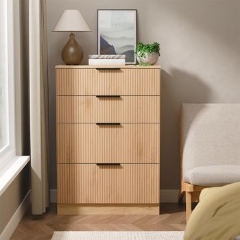 Java Fluted Effect Natural and Nebraska 4 Drawer Deep Chest