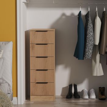 Java Fluted Effect Natural and Nebraska 5 Drawer Narrow Chest
