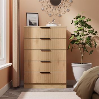 Java Fluted Effect Natural and Nebraska 5 Drawer Wide Chest