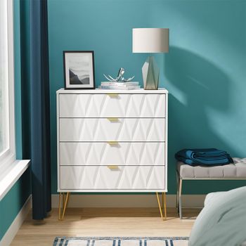Diamond White 4 Drawer Chest with Gold Hairpin Legs