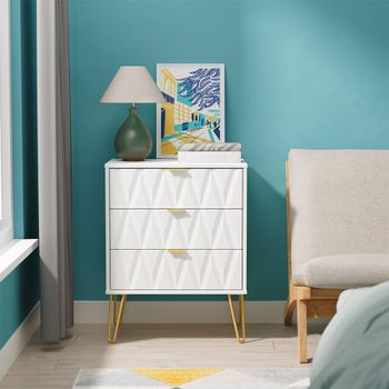 Diamond Midi White 3 Drawer Chest with Gold Hairpin Legs