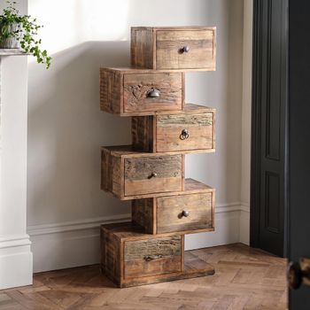Toro Step Natural Recycled Sleeper Wood 6 Drawer Tall Chest