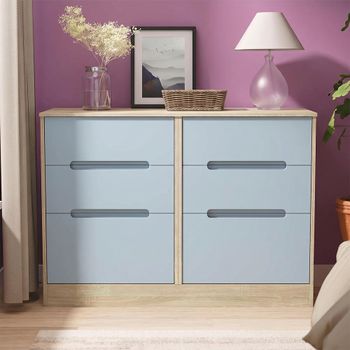 Monaco Denim and Oak 6 Drawer Midi Chest
