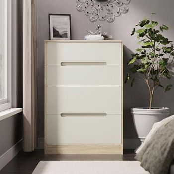 Monaco Cashmere and Oak 4 Drawer Deep Midi Chest
