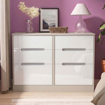 Monaco White Gloss and Cashmere 6 Drawer Midi Chest