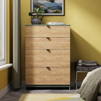 Bora Gold Craft Oak and Reed Green 4 Drawer Deep Chest