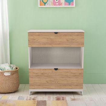 Bora Gold Craft Oak and Kashmir Matt 2 Drawer Open Shelf Deep Chest
