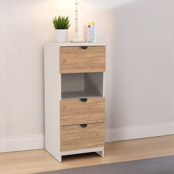 Bora Gold Craft Oak and Kashmir Matt 3 Drawer Open Shelf Chest