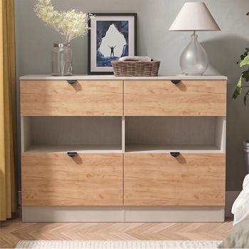 Bora Gold Craft Oak and Kashmir Matt 4 Drawer Midi Open Shelf Chest