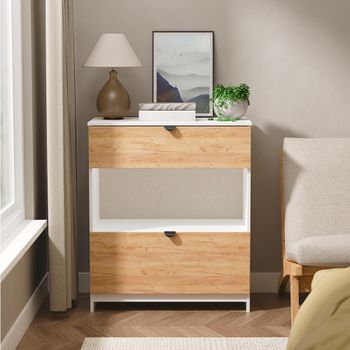 Bora Gold Craft Oak and White Matt 2 Drawer Open Shelf Deep Chest