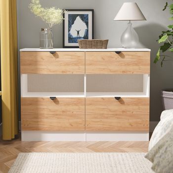 Bora Gold Craft Oak and White Matt 4 Drawer Midi Open Shelf Chest